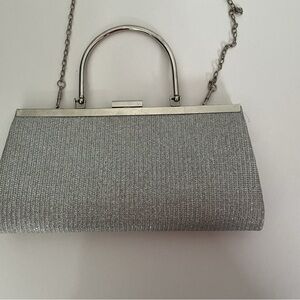 Elegant Silver Glitter Evening Clutch with Metal Handle